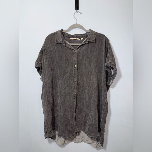 Soft Surroundings Shirt Womens 1X Button Front Short Sleeve Tencel Lyocell Top - Picture 1 of 8